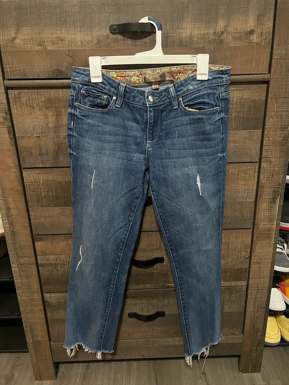 PAIGE Dark Blue Distressed Cropped Ankle Jeans